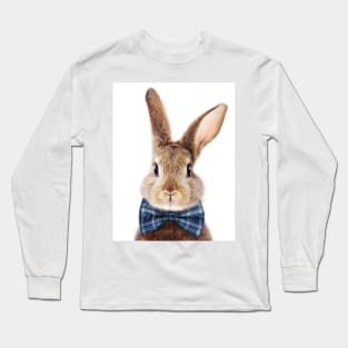 Brown Bunny With Blue Bowtie, Blue Nursery, Baby Animals Art Print by Synplus Long Sleeve T-Shirt